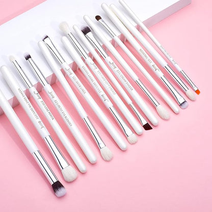 Jessup Small Eye Makeup Brush Set Professional 15pcs White/Silver Premium Natural-synthetic Eye Shadow Blending Concealer Eye & Brow Liner Brushes, T237