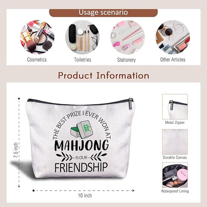 Mahjong Gifts Cosmetic Bag - Mahjong Makeup Bag Women's Zippered Bag, Friendship Gifts for Mah Jong Lover