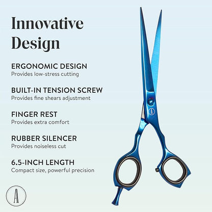 ANDUSTRIAL - Professional Hair Cutting And Thinning Scissors/Shears For Men/Women/Home/Salon - Premium High Carbon Steel Quality - Smooth And Sharp - 6.5 Inch, Blue
