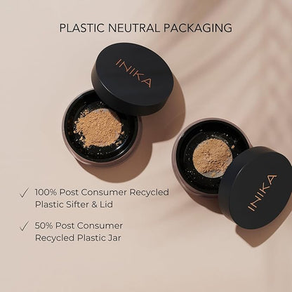 INIKA Organic Mineral Powder Foundation with SPF 25 - Vegan Makeup, Natural Looking, Buildable Coverage, Flawless Radiance & Glow, Blemish Coverage, Cruelty Free, Sustainable Packaging, Freedom, 8g