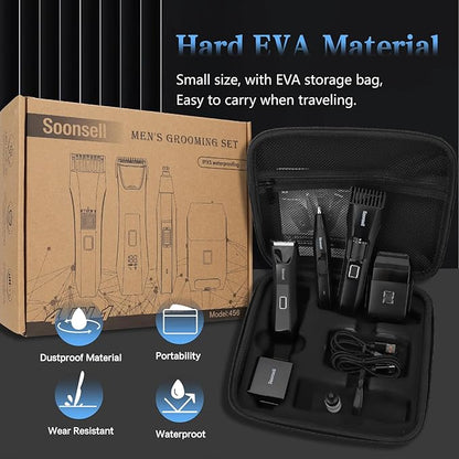 Soonsell Manscape Beard Trimmer for Men,Ball Shaver,Nose Hair Clippers,Electric Razor,Hair Clippers for Men,4 IN1 Men's Grooming Kit,LED Display,Waterproof,Wet/Dry Trimmer