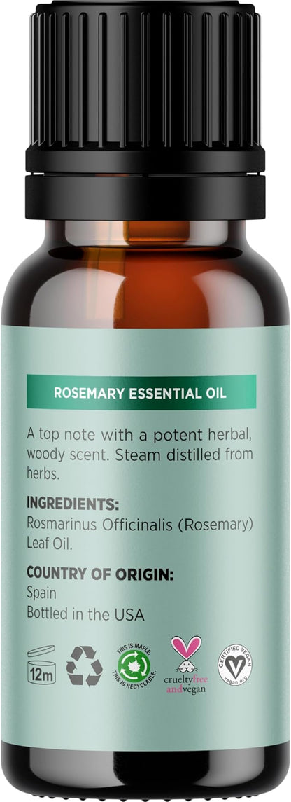 Pure Rosemary Essential Oil for Aromatherapy - Undiluted Rosemary Oil for Hair Skin and Nails - Essential Oil for Diffusers Plus Hair Oil for Enhanced Shine Cleansing and Dry Scalp Treatment