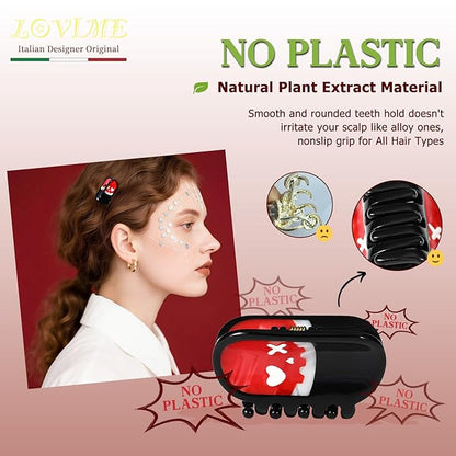 Italian Designer Original Mini Halloween Hair Claw Clips for Women - Gothic Hair Accessories-Pill, Nonslip Plant-Based Acetate, Gift Box, Daily/Party
