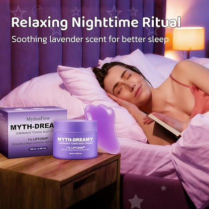 MYTH-Dreamy Overnight Toning Whip Firming Cellulite Cream, Skin Firming and Tightening Lotion While You Sleep - Helps Tighten Loose Skin & Cellulite on Belly, Booty, Arms & Thighs, with Gua Sha Tool