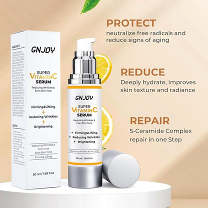 Vitamin C Serum for Face | 84% Super C Serum for Women Over 70, with Vitamin C Hyaluronic Acid Caffeine for Mature Skin All-In-One Hydrate, Repair, Firm, Lift, Smooth Fine Lines - 50ml