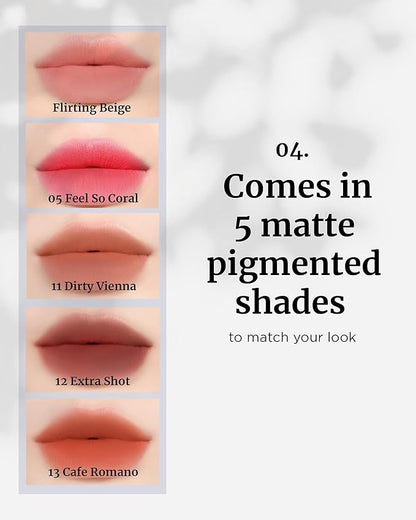 VDL Lip Stain Comfort Slip Lipstick 11, Dirty Vienna - Lightweight, Matte, Smooth Lipstick for Effortless Comfort. Vibrant and Long-Lasting Lip Color (0.09 oz) | Korean Makeup