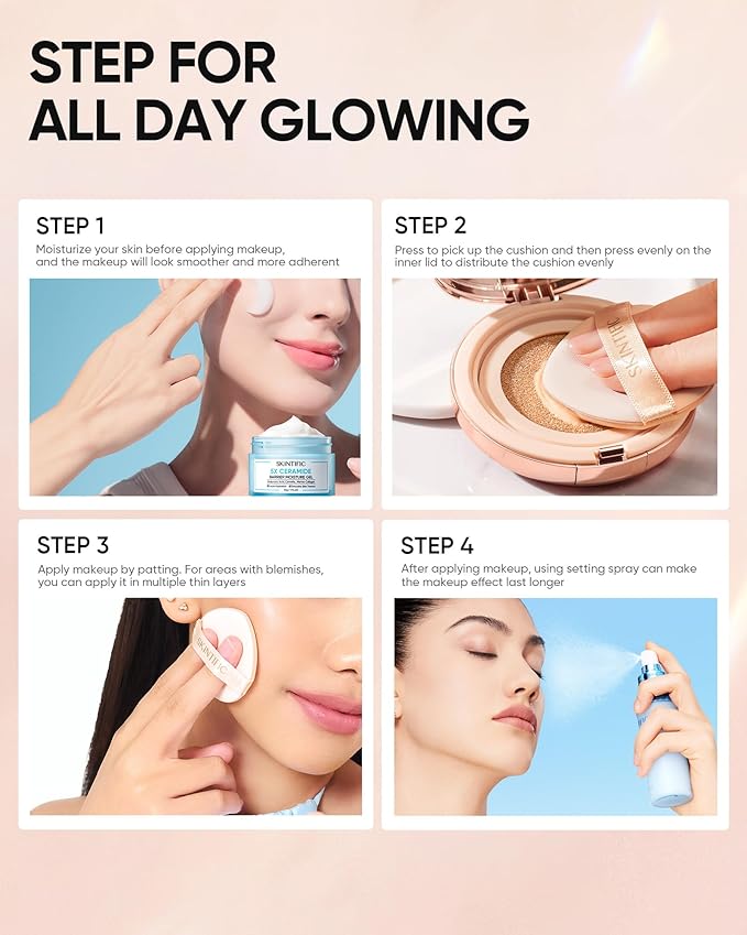 Full Coverage Cushion Foundation, Weightless, Skin Fit, Satin Glow Finish, Oil-Control Waterproof Foundation, Sweatproof Flawless BB Cream CC Korean Makeup,Tattoo Cover Up, Buildable(#04 Beige)