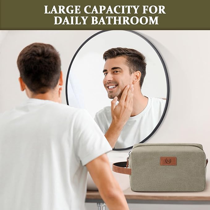 Janhavi Travel Essentials Toiletry Bag Waterproof,Canvas Initials & Wheat Ear, Groomsmen Gifts, Men's Accessories Organizer, Travel Bags for Men, boyfriends Gift Box for Men (Olive Green O)