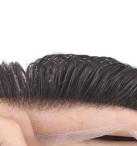 Lordhair Toupee for Men European human hair Full French Lace Hairpieces，Base Size 7x9 inch Hair Replacement System for Men Natural Hairline Human Hair Wig Dark Brown #2