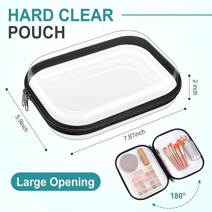 Sanwuta 6 Pcs Clear Hard Zipper Case Hard Plastic Zipper Pouches Makeup Bag Pencil Pouches Transparent Cases for Snacks Plastic Storage Organizer Box for Travel(Black,7.87 x 5.9 x 2 Inch)