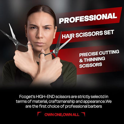 Professional Barber Hair Scissors Thinning Shears Kit - 6.8" HIGH-END Extremely Sharp Haircut Scissors Hairdressing Texturizing Hair Cutting Shears Set 440C Stainless Steel for Salon Home Stylists