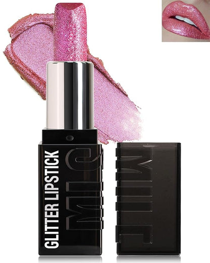 Diamond Glitter Matte Lipstick,Long Lasting Waterproof Pink Metallic Sparkling High Pigment Non-Stick Lip Stain Tint Lip Gloss,Full-coverage Lipgloss,Christmas Lip Makeup Gift for Women Girl-02
