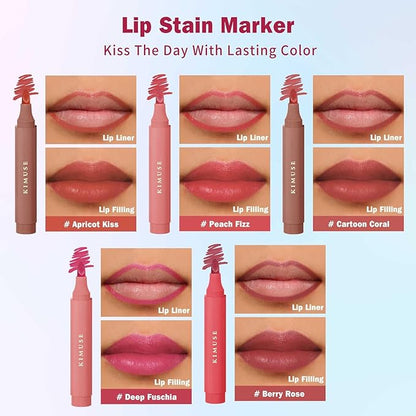 KIMUSE Lip Stain Set, 5 PCS Long Lasting Waterproof Smudgeproof Lip Liner Stain, Matte Natural Finish, All Day Wear Lip Color