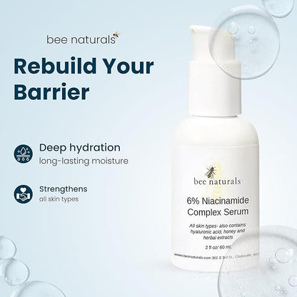 6% Niacinamide Complex Serum for Face with Hyaluronic Acid & Honey, Reduced Potential for Irritation, Pore Minimizer, Hydrating Facial Serum for Skin Even Tone – Anti-Aging for All Skin Types 2 fl oz