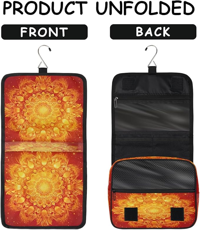 Travel Toiletry Bag for Women & Men Ethnic Mandala Flower Toho Hanging Cosmetic Organizer Portable Waterproof Makeup Case Make Up Bag with Compartments Travel Essentials for Bathroom Shower