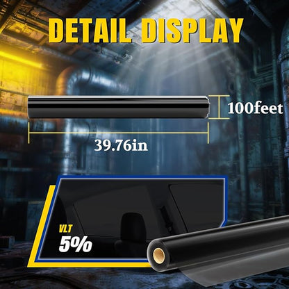 ARANA 5% Car Window Film, 5% Percent VLT 40" x100FT Car Window Tint Roll, Automotive Tint for Heat & UV Blocking, Privacy Anti-Glare, Scratch & Explosion Proof Tinted Film