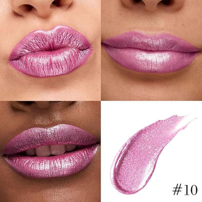 Kaely 2-in-1 Light Rose Pink Metallic Lipstick and Lip Liner, Shimmer Liquid Metallic Lipsticks for Women, Glitter Lip Gloss Stain Long Lasting Waterproof Smudge Proof 24 Hour, Vegan Makeup, 10