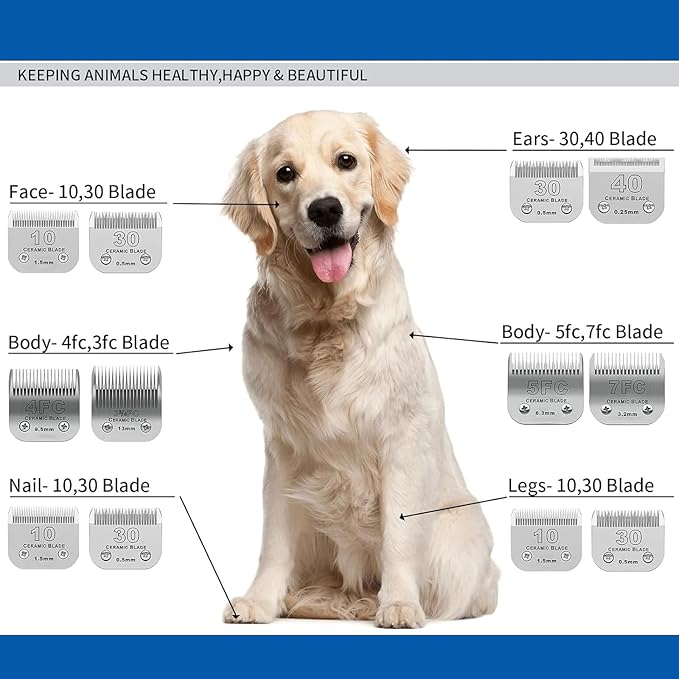 7FC# Detachable Pet Dog Grooming Clipper Ceramic Blade,Compatible with Andis Size 7FC Cut Length 1/8"(3.2mm),Compatible with andis/wahl/Oster Dog Clippers 1PCS