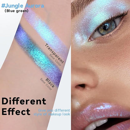 Holographic Duochrome Blue Green Glitter Eyeshadow Stick, Color Shift Shimmer Chameleon Eye Shadow Brightener Pencil, Silky Smooth Iridescent Sparkle Inner Corner Eye Highlighter Fairy Makeup