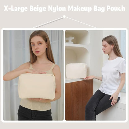 Travel Essentials Makeup Bag for Women Water-resistant Toiletry Organizer Nylon Cosmetic Pouch Preppy Stuff
