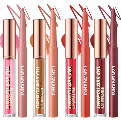 Jolilab Matte Lip Liner Lip Oil Set, Lip Makeup Set Natural Smooth Long-Lasting And Hydrating Beauty Daily Cosmetics Gift for Girls Easy-to-Use（8pcs）