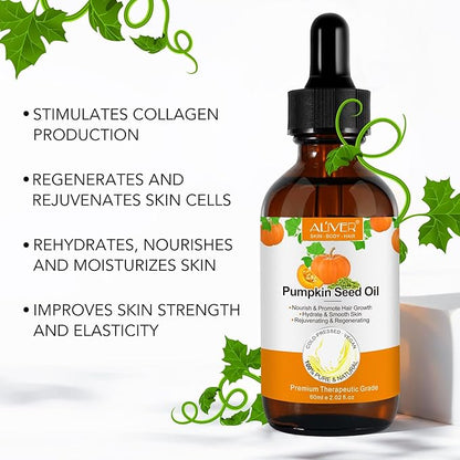 2 Pack Pumpkin Seed Oil, Pumpkin Seed Oil for Hair Growth, Pure Cold Pressed Pumpkin Seed Oil for Dry Damaged Hair Growth, Hydrating, Scalp Moisturizer, Nourishment
