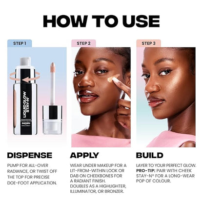 Sacheu Liquid Glow STAY-N Liquid Highlighter & Illuminator Makeup — 30ml Long Lasting Luminous Glow Lightweight Dewy Finish, Sun Beam