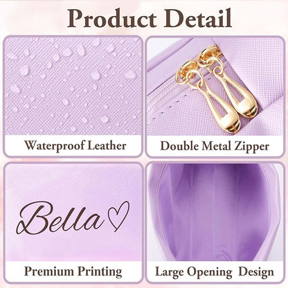 Personalized Makeup Bag with Name & Birth Flower, Custom Leather Cosmetic Bags for Women, Customized Travel Toiletry Bag Gifts for Bridesmaid Wedding