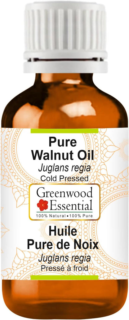 Greenwood Essential Walnut Oil (Juglans regia) | Cold Pressed | Natural | Undiluted | For Diluting Essential Oils | For Skin & Massage | Men & Women | 15ml (0.50 oz)