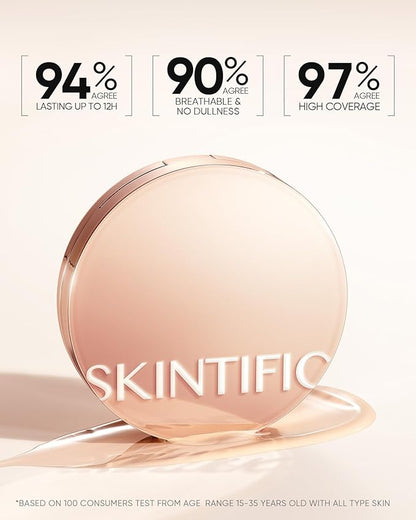 Full Coverage Cushion Foundation, Weightless, Skin Fit, Satin Glow Finish, Oil-Control Waterproof Foundation, Sweatproof Flawless, Korean Makeup,Tattoo Cover Up, Buildable(#45N Saddle Brown)