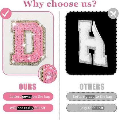 Personalized Initial Letter Makeup Bag, Preppy Glitter Letter Patch Cosmetic Pouch Zipper,PU Waterproof Travel Toiletry Bag Cute Makeup Organizer Monogrammed Make Up Bag,Gift for Women Girls
