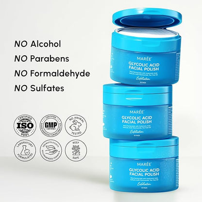 MAREE Glycolic Acid Polishes 2 PACK - Toner Polishes for Face Cleansing - Tea Tree Oil, Salicylic Acid & Vitamins E, B3, B5 - Facial Peel & Radiance Deep Cleaning Effect