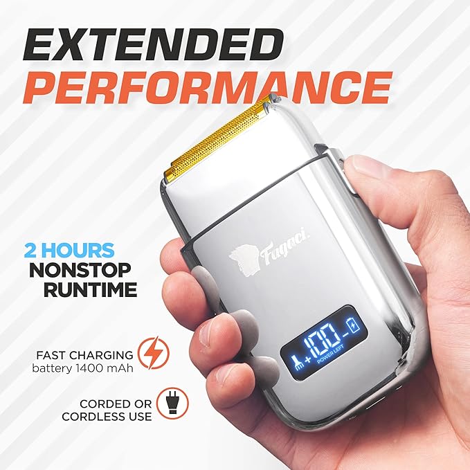 Fagaci Professional Hair Clippers for Barbers with Precise Cutting, 5 Speeds Double Foil Shavers for Men, Turbo Power Cordless Hair Clippers, Clean Shaving Foil Razor, Clippers for Hair Cutting