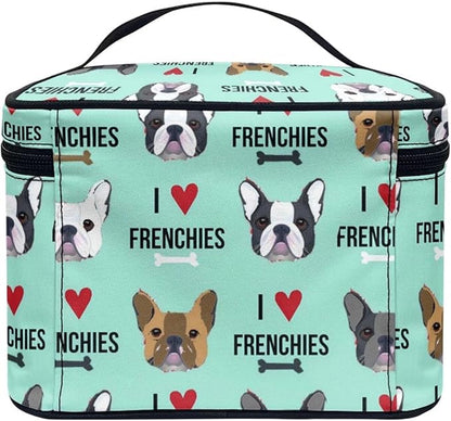JoyLamoria French Bulldog Print Travel Makeup Bag Outdoor Handbag Cosmetic Case Zipper Closure