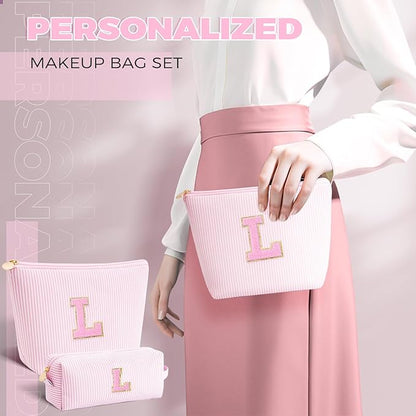 Dance Recital Gifts for Girls - Cosmetic Bag for Teen,Initial Cute Makeup Bag Set for Women,Trendy Pouch for Niece Sister Friend Female Her,Birthday Gifts for Daughter - Pink,L