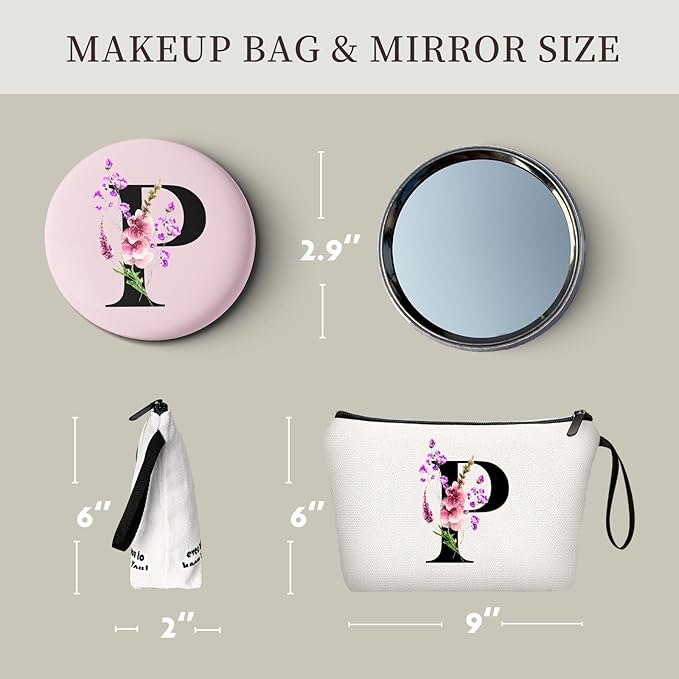 Happy Birthday Friendship Womens Bridesmaid Coolest Gifts for Sister Teacher Coworkers Personalized Travel Makeup Cosmetic Bag with Mirror Valentines Mothers Day Christmas Graduation P