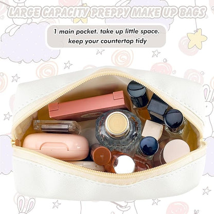 Initial Makeup Bag Personalized Preppy Travel Small Cosmetic Bag Cute PU White Chenille Letter Makeup Pouch for Purse Waterproof Zippered Toiletry Organizer for Women Girls Kids Friends (Y)