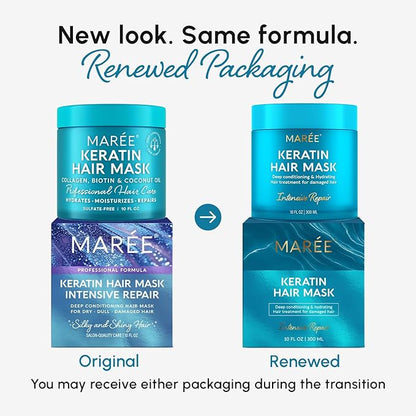 MAREE Deep Conditioning Hair Mask for Damaged Hair Treatment 2 PACK - Keratin Hair Care for Hydrating Growth Repair Moisturizing - Dry Curly Color Treated Frizzy - Tratamiento Mascarilla Para Cabello