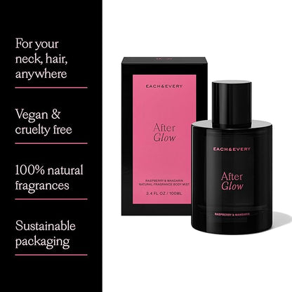 Each & Every Hair and Body Mist for Women and Men - 100% Natural Fragrance Body Spray for Women - Vegan & Cruelty-Free - After Glow Scent (Raspberry & Mandarin)