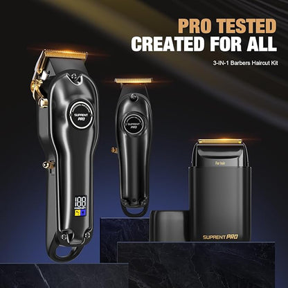 SUPRENT PRO Professional Hair Clipper and Trimmer Set with Foil Shaver, Professional Barber Clippers for Men