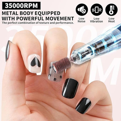 Professional Electric Nail Drill Kit Pink Portable Rechargeable Cordless Nail File Machine 35000 RPM with 7PCS Bits for Acrylic Gel Powder Nails Polish Pedicure Toenail Tool Salon Set