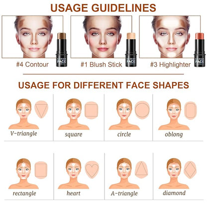 Lezero 3Pcs Contour Stick Makeup Kit, Shades with Highlighter, Blush and Bronzer Stick for Sculpt the Face and All Skin Type, Long Lasting, Smooth, Dewy & Matte Finish, MEDIUM