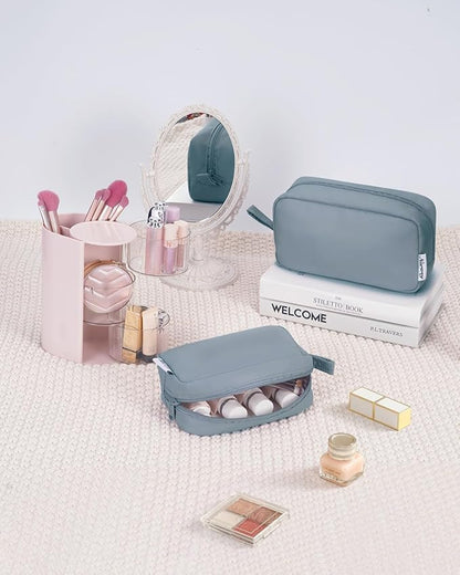 Narwey Small Makeup Bag for Purse Travel Makeup Pouch Mini Cosmetic Bag Zipper Pouch for Women (Greyish Blue, Small)