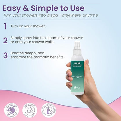 MOXE Aromatherapy Shower Mist Variety Pack, Eucalyptus, Lavender, Breathe and Dream, Spa Steam Spray, Natural 100% Essential Oils, Made in USA, Aromatherapy, Sinus Congestion Relief, 4 Pack (8oz)