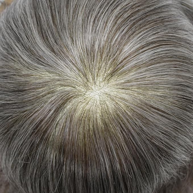 FACE MIRACLE Lace Front Mens Toupee Human Hair System Lace Center Toupee for Men Thin Skin PU Around Hair Replacement System V-Looped Mens Hair Wig 8"X10" #240 2# DARKEST BROWN WITH 40% SYNTHETIC GREY