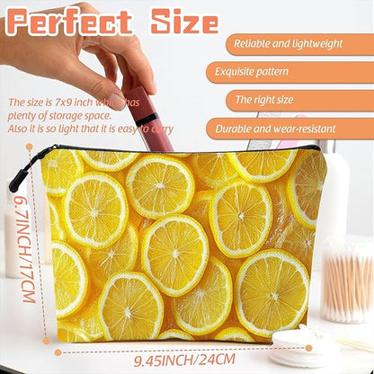 Cosmetic Bags Travel Makeup Toilet Case Waterproof Pouch for Women Girls 6.7X9.45inches - Arrangement of Lemon Slices in A Bright Yellow