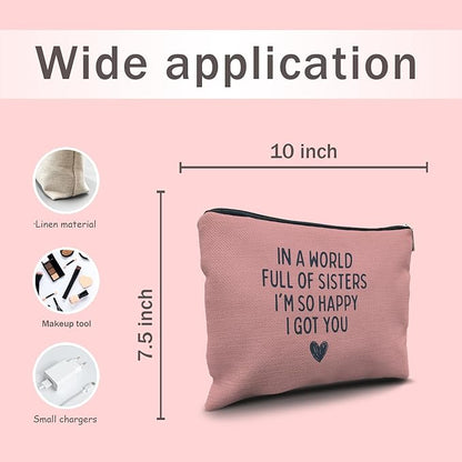 Nogrit Sister Makeup Bag - Birthday and Long Distance Friendship Gift - Small Cosmetic Bag for Purse