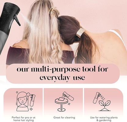 Kitsch Continuous Spray Bottle for Hair – Fine Mist Water Mister & Water Spray Bottle – Recycled Hair Spray Bottle – Spray Bottles for Cleaning, Styling, Plants & More – Black, 150ml