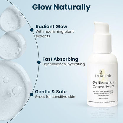 6% Niacinamide Complex Serum for Face with Hyaluronic Acid & Honey, Reduced Potential for Irritation, Pore Minimizer, Hydrating Facial Serum for Skin Even Tone – Anti-Aging for All Skin Types 2 fl oz