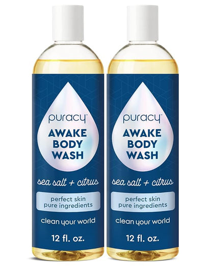 Puracy Body Wash, Natural Body Wash, 98.6% Pure Plant Ingredients, Moisturizing Shower Gel for Women Men Kids, Body Soap for Dry Sensitive Skin. Gently Scented with Citrus & Sea Salt, 12 Oz (2-Pack)